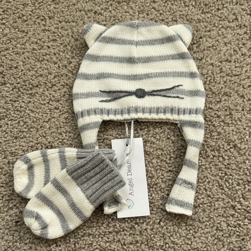 Angel Dear Striped Knit Hat and Mittens Set